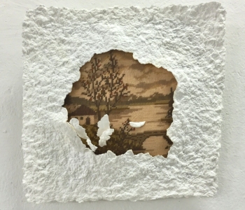 Neue Sichtweisen 4, Gobelin, Flachs, 30cm x 30cm