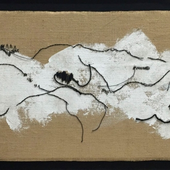 Textile Landschaften 01, Jute, Acryl, Fäden, 50cm x 100cm