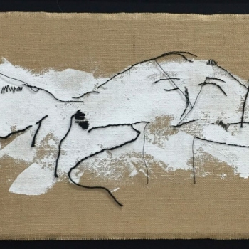 Textile Landschaften 02, Jute, Acryl, Fäden, 50cm x 100cm