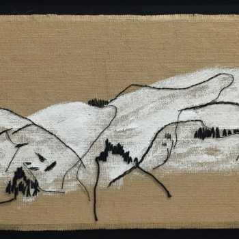 Textile Landschaften 03, Jute, Acryl, Fäden, 50cm x 100cm