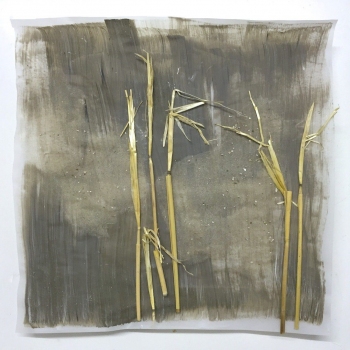 Zeitnah 06, Pergament, Acryl, Stroh