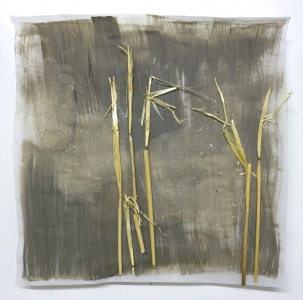 Zeitnah 06, Pergament, Acryl, Stroh